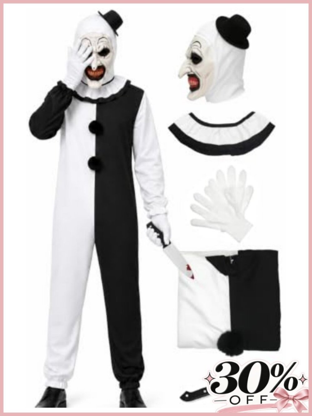 Halloween Clown Costume Set with Mask Gloves